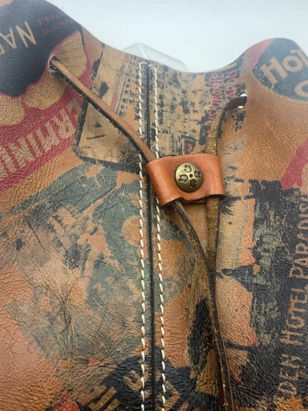 Patricia Nash Atrani Leather Travel Print Bucket Backpack Retro Patina Boho